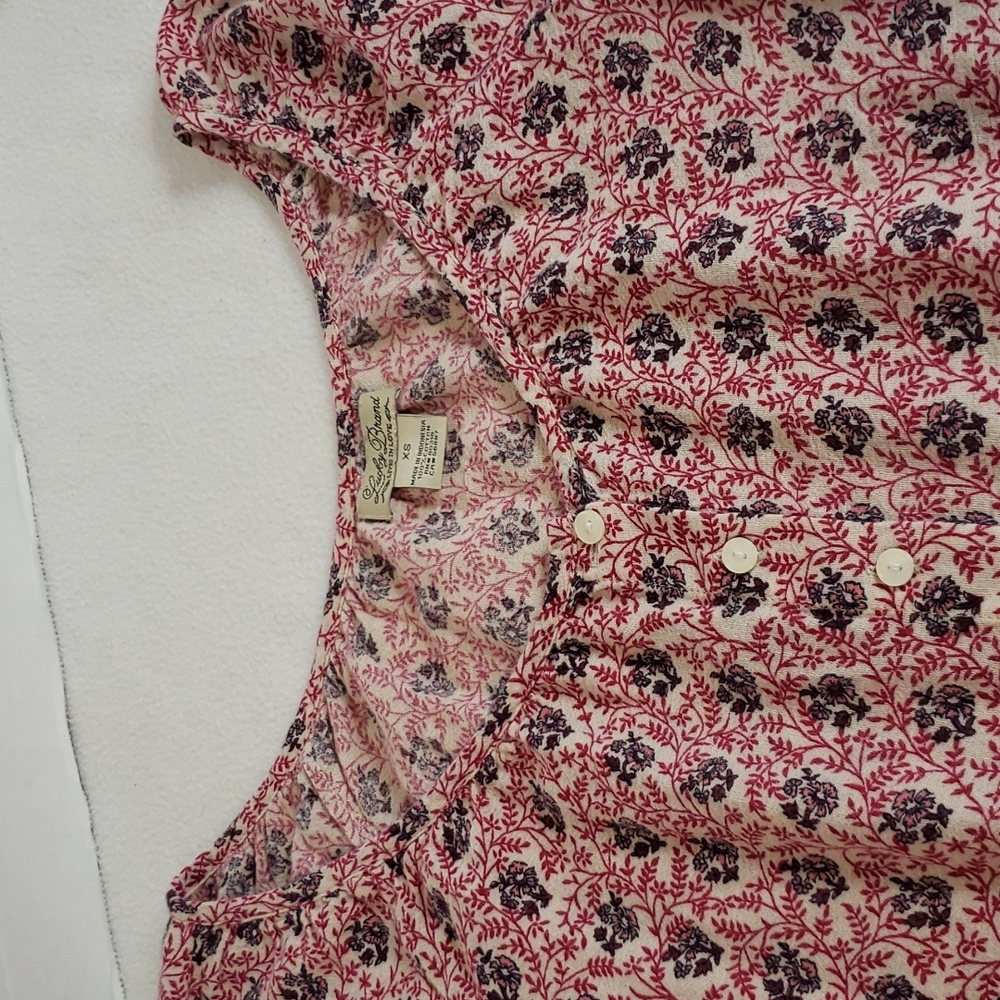 Lucky Brand Women's Red White Black Floral Button Top, XS - Picture 3 of 9